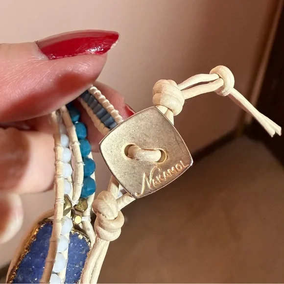 Nakamol blue white Raw gemstone boho Mediterranean long Wrap bracelet - Picture 7 of 15